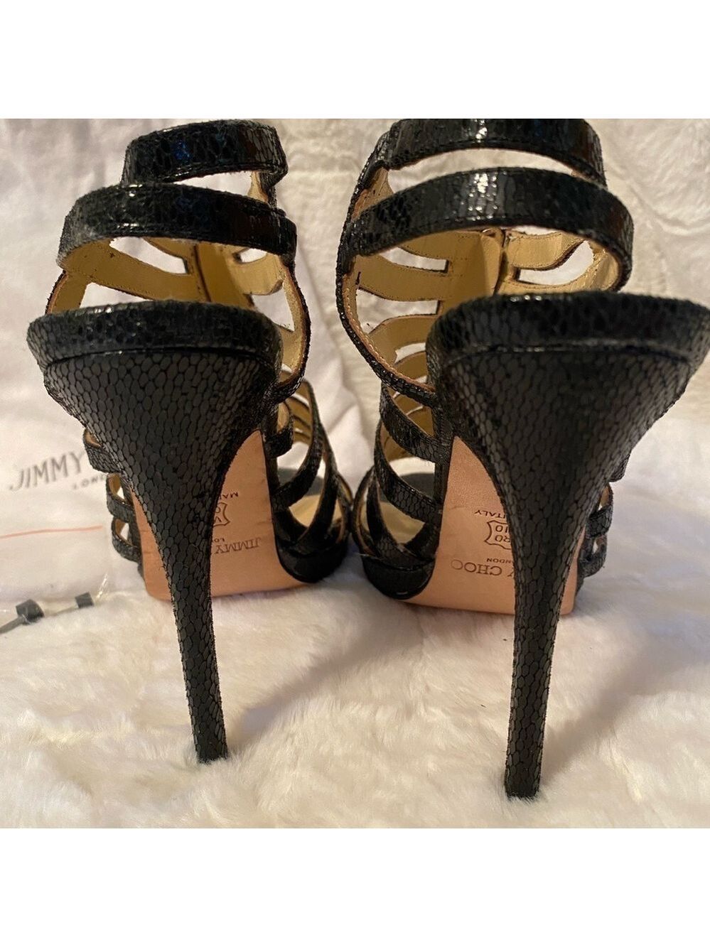 JIMMY CHOO Black GLENYS Gladiator Multistrap Caged Sandals SZ8 Vintage NEW - Picture 13 of 16